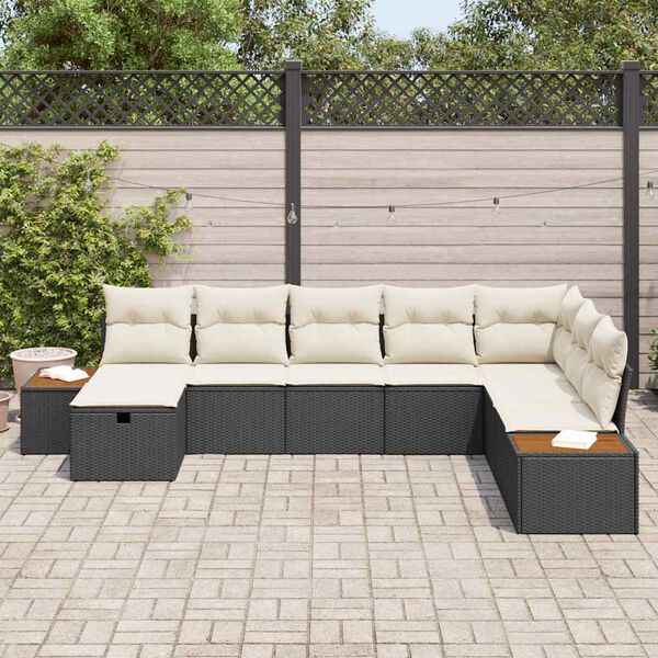 vidaXL Set Divano da Giardino con cuscino Nero polyrattan