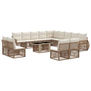 vidaXL Set Divano da Giardino 14 pz Beige e Bianco Crema polyrattan