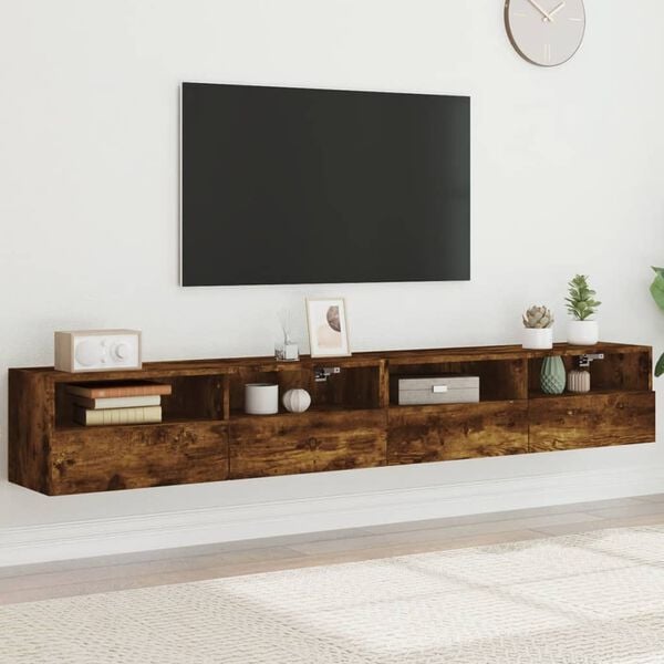 vidaXL Mobili TV Parete 2pz Rovere Fumo 100x30x30 cm Legno Multistrato