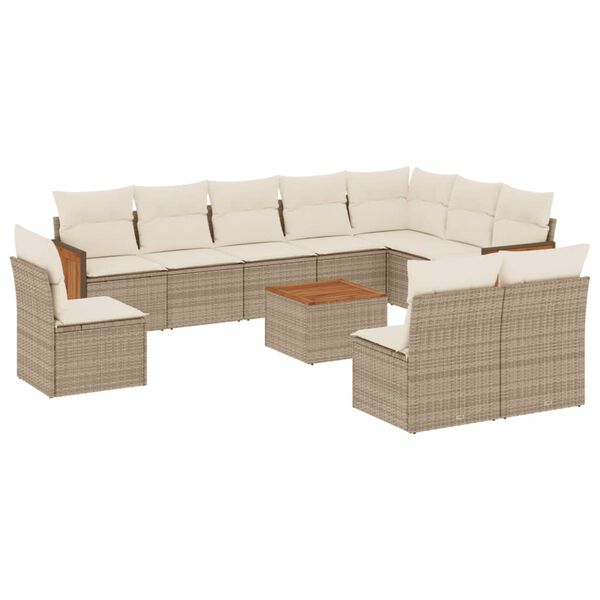 vidaXL Set Divani da Giardino 11 pz con Cuscini Beige in Polyrattan