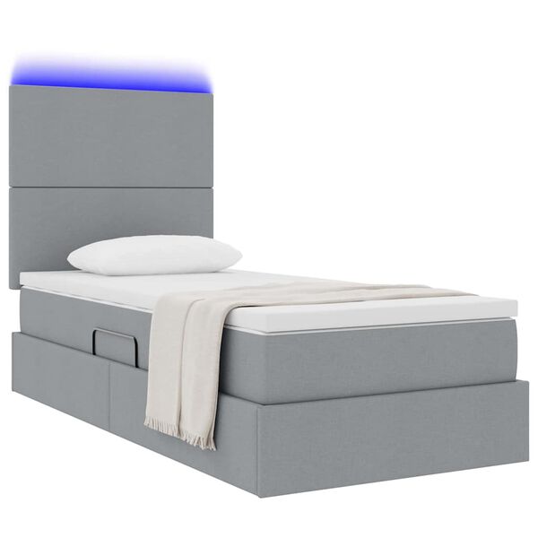 vidaXL Letto con contenitore e LED con led Grigio chiaro 90 x 190 cm