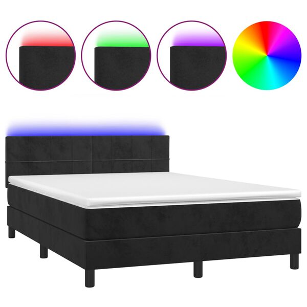 vidaXL Letto a Molle con Materasso e LED Nero 140x190 cm in Velluto