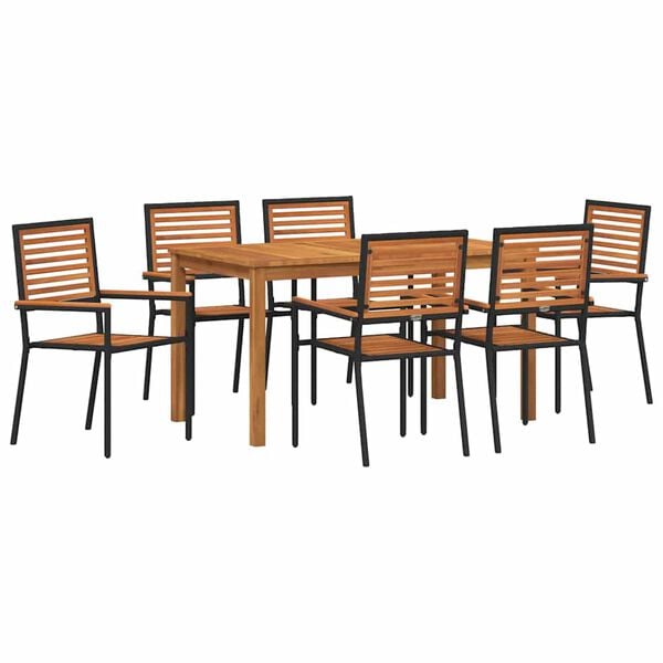 vidaXL Set da Pranzo per Giardino 7 pcs Nero Poly Rattan
