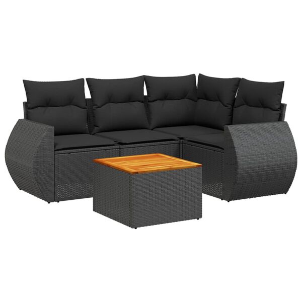 vidaXL Set Divani da Giardino 5 pz con Cuscini in Polyrattan Nero