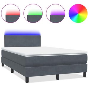 vidaXL Letto a Molle con Materasso e LED Grigio Scuro 120x220 cm Velluto