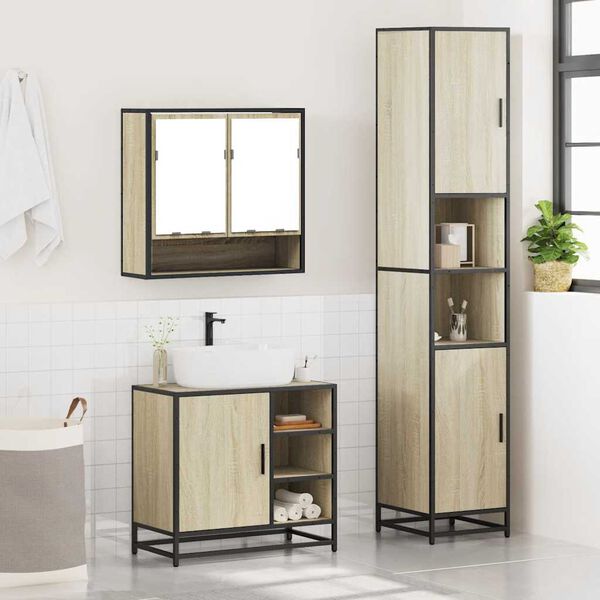 vidaXL Set Mobili da Bagno 3 pz Rovere Sonoma in Legno Multistrato