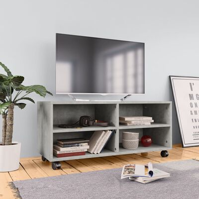 vidaXL Mobile TV con Ruote Grigio Cemento 90x35x35 cm in Multistrato