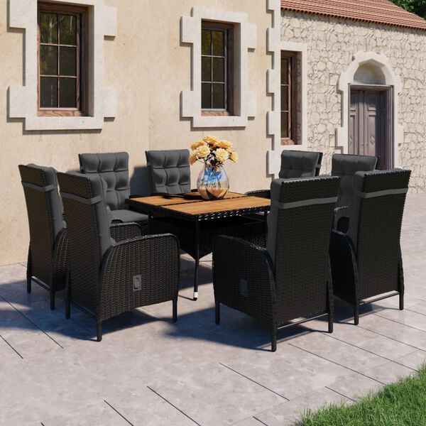 vidaXL Set da Pranzo da Giardino 9 pz in Polyrattan e Acacia Nero