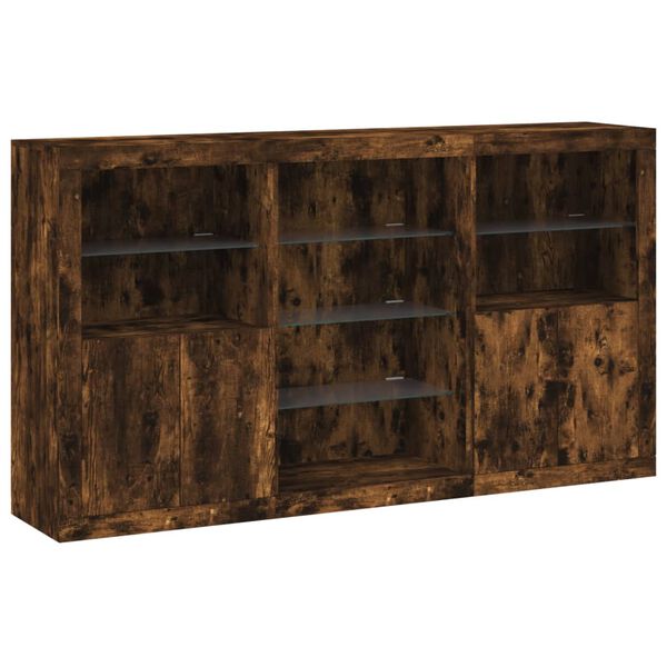 vidaXL Credenza con Luci LED Rovere Fumo 181,5x37x100 cm