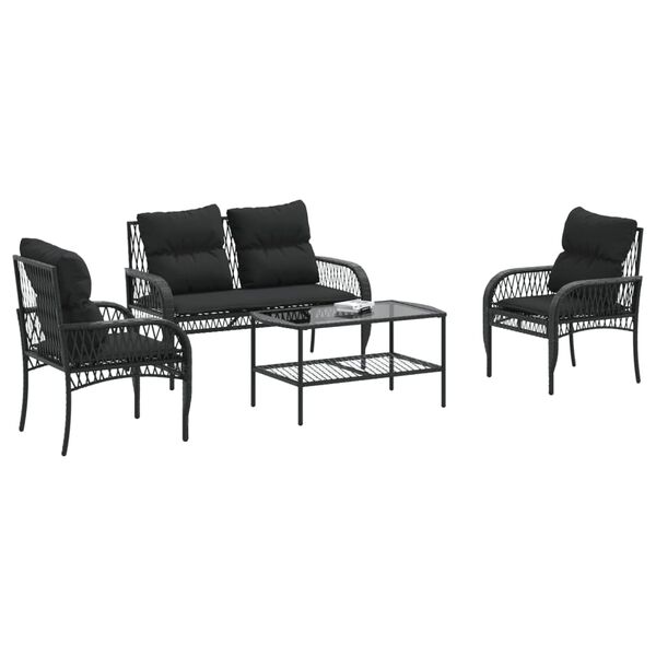 vidaXL Set Divani da Giardino 4 pz con Cuscini Nero in Polyrattan