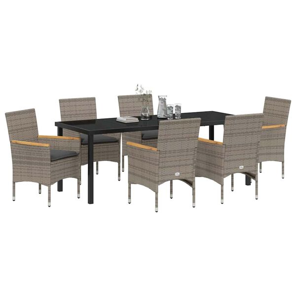 vidaXL Set da Pranzo per Giardino con cuscino 7 pcs Grigio polyrattan