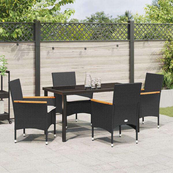 vidaXL Set da Pranzo per Giardino con cuscino 5 pcs Nero polyrattan