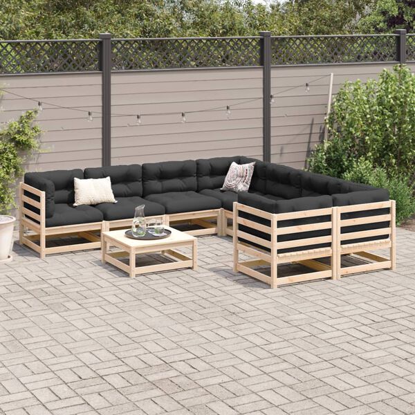 vidaXL Set Divani da Giardino 9 pz con Cuscini Legno Massello di Pino