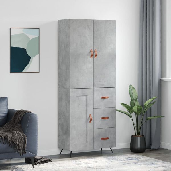 vidaXL Credenza Grigio Cemento 69,5x34x180 cm in Legno Multistrato