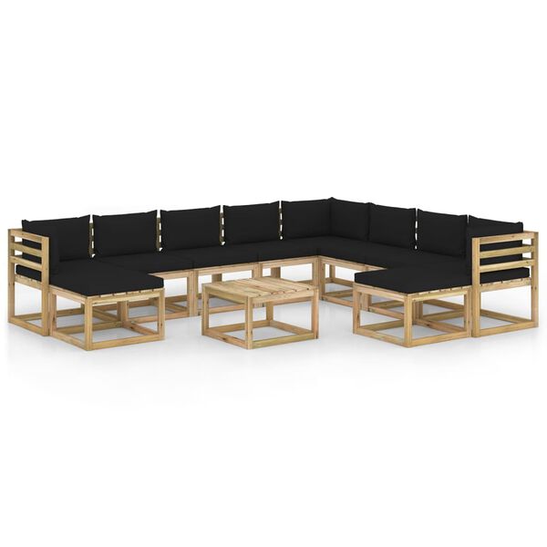 vidaXL Set Divani da Giardino 11 pz e Cuscini Legno di Pino Impregnato