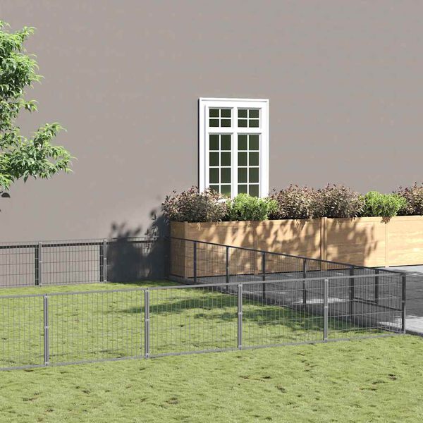 vidaXL Gabbia per Cani Argento 48 m&sup2; in Acciaio