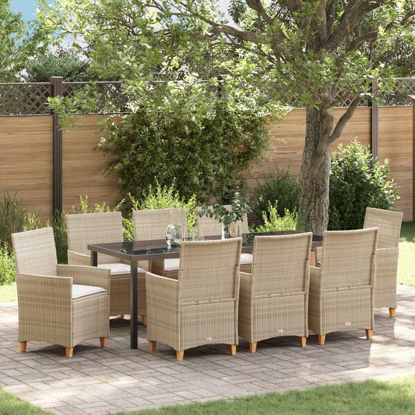 vidaXL Set da Pranzo per Giardino 9 pcs Beige polyrattan
