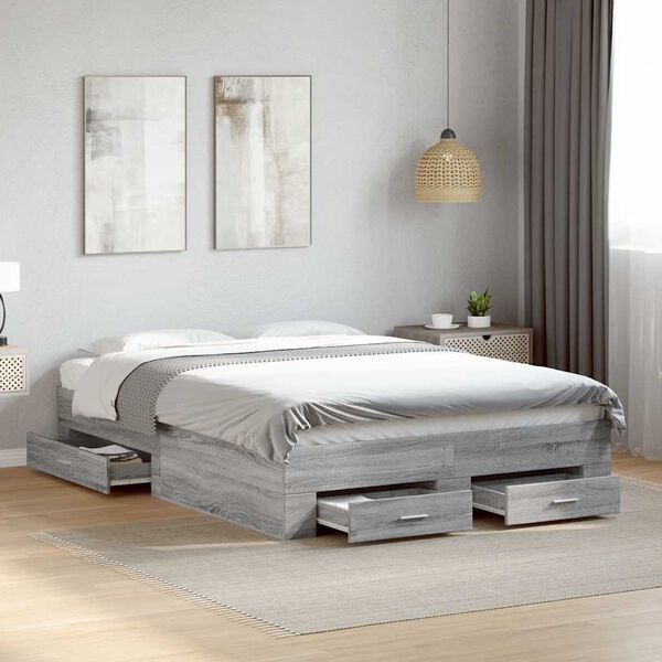 vidaXL Giroletto Cassetti Grigio Sonoma 135x190 cm Legno Multistrato