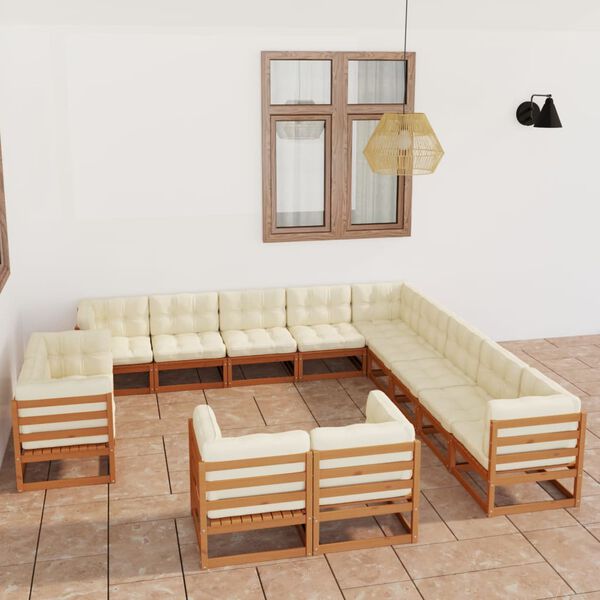 vidaXL Set Salotto Giardino e Cuscini 13 pz Legno Massello Pino Ambra