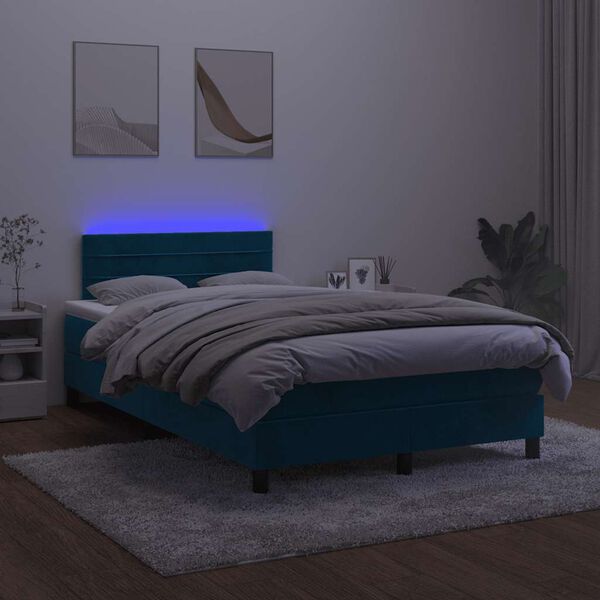 vidaXL Letto a Molle con Materasso e LED Blu Scuro 120x200cm