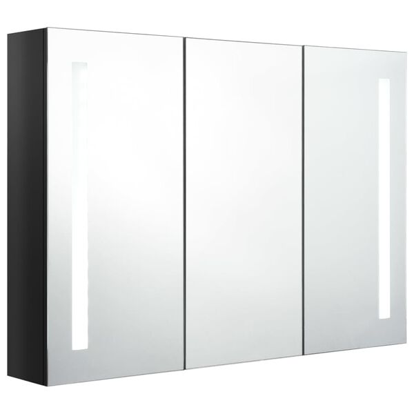 vidaXL Armadietto Bagno con Specchio e LED Nero Lucido 89x14x62 cm