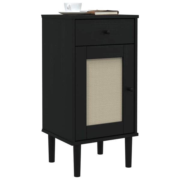 vidaXL Credenza SENJA Aspetto Rattan Nero 40x35x80 cm Massello di Pino