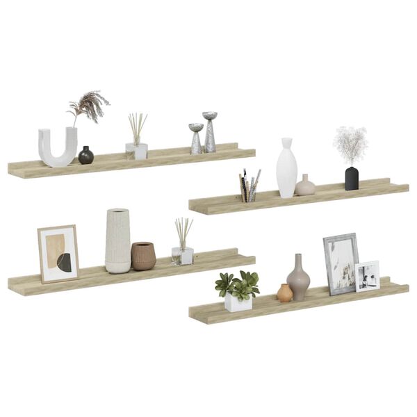 vidaXL Mensole da Parete 4 pz Rovere Sonoma 80x9x3 cm