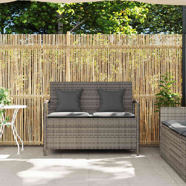 vidaXL Panca Portaoggetti da Giardino con Cuscino Grigio in Polyrattan