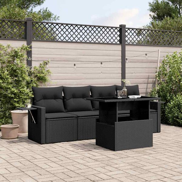 vidaXL Set Divani da Giardino 5 pz con Cuscini in Polyrattan Nero