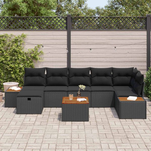 vidaXL Set Divano da Giardino con cuscino 8 pcs Nero Poly Rattan