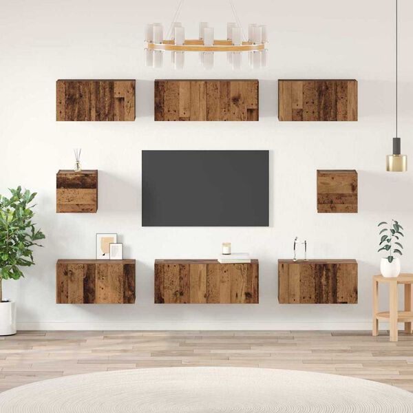 vidaXL Set mobile TV 8 pcs Legno vecchio Legno multistrato