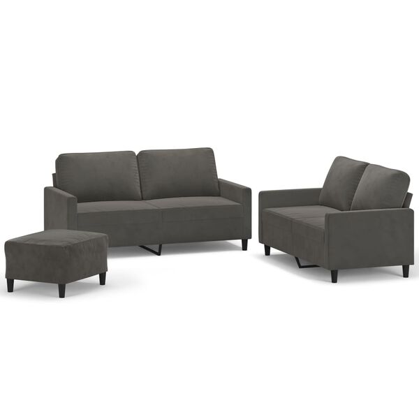 vidaXL Set di Divani 3 pz con Cuscini Grigio Scuro in Velluto