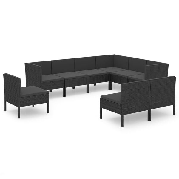 vidaXL Set Divani da Giardino 9 pz con Cuscini in Polyrattan Nero