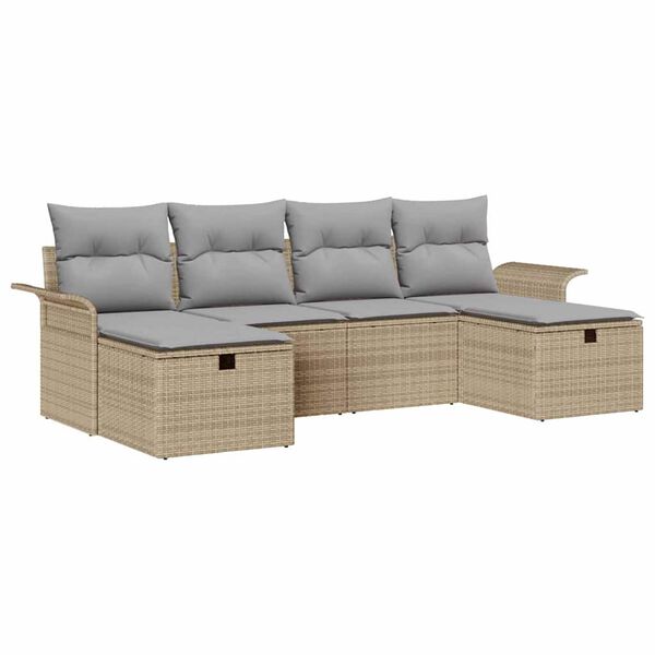vidaXL Set Divano da Giardino 6 pcs Beige e Grigio Chiaro polyrattan