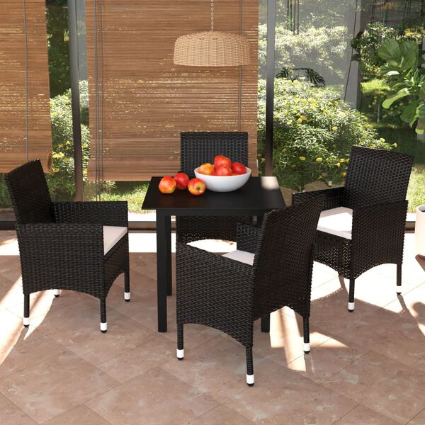 vidaXL Set da Pranzo da Giardino 5 pz con Cuscini in Polyrattan Nero