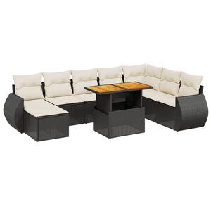 vidaXL Set Divani da Giardino 9 pz con Cuscini Nero in Polyrattan