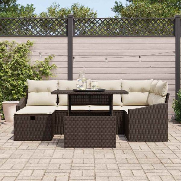 vidaXL Set Divano da Giardino con cuscino 7 pcs Marrone polyrattan