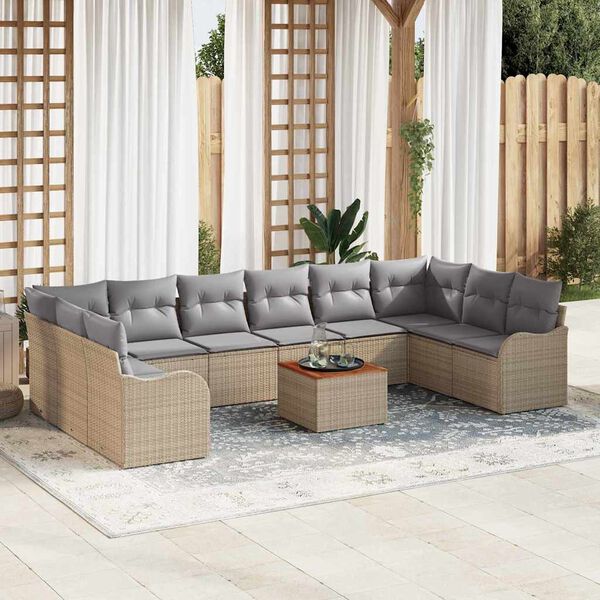 vidaXL Set Divano da Giardino 11 pcs Beige e Grigio Chiaro polyrattan
