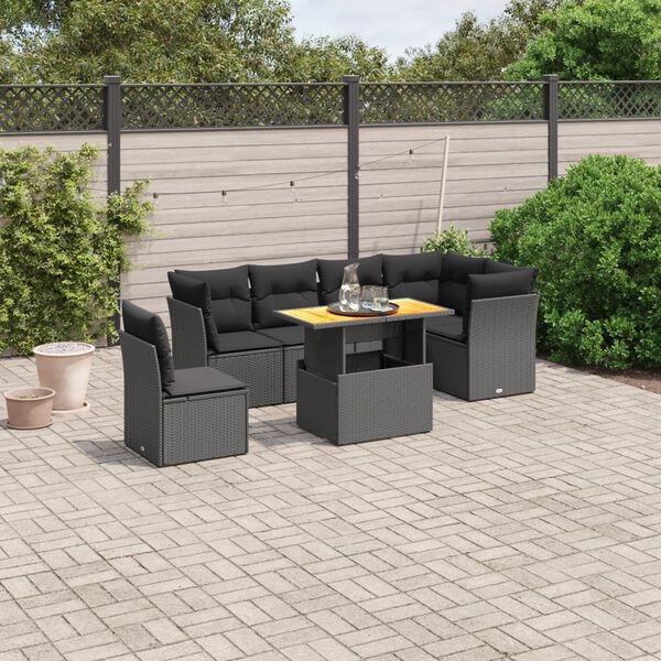 vidaXL Set Divani da Giardino con Cuscini 7pz Nero Polyrattan