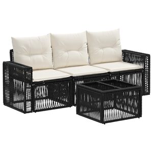 vidaXL Set Divano da Giardino 4 pz Nero e Bianco Crema polyrattan