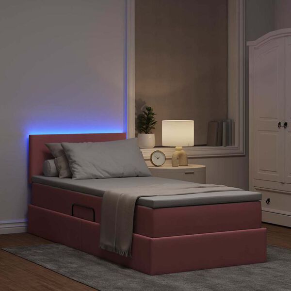 vidaXL Letto con contenitore e LED con led Rosa 90 x 200 cm Velluto