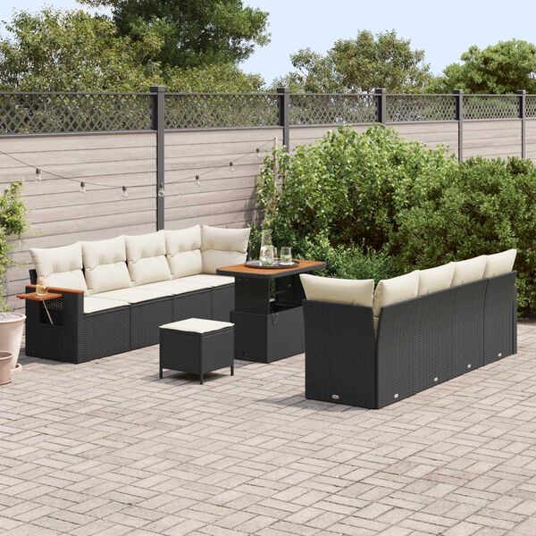 vidaXL Set Divano da Giardino 11 pcs Nero e crema 90 x 55 x 71 cm