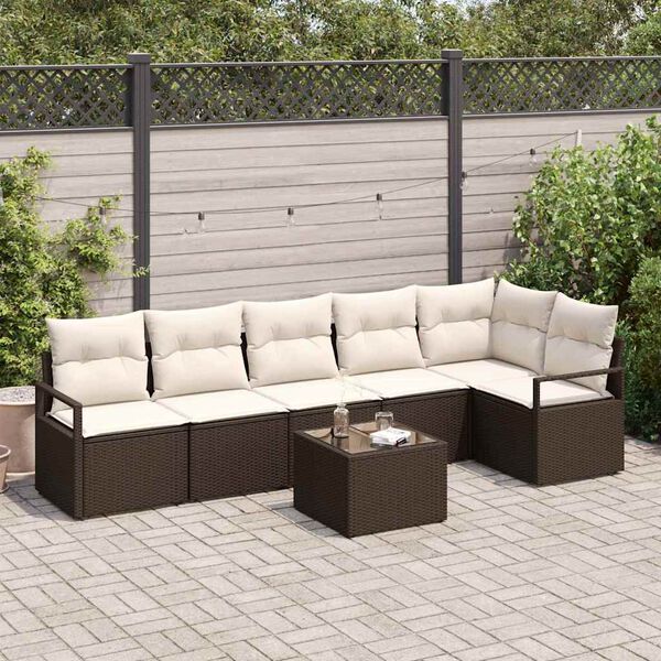 vidaXL Set di divani con cuscino 7 pcs Marrone polyrattan