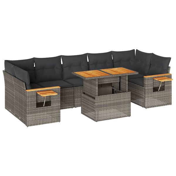 vidaXL Set Divano da Giardino 8pz con Cuscini Grigio Polyrattan Acacia