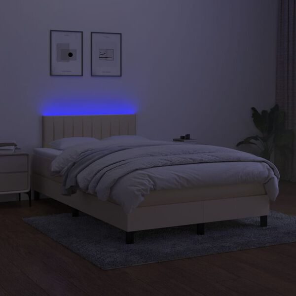 vidaXL Letto a Molle con Materasso e LED Crema 120x190 cm in Tessuto