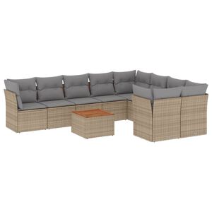 vidaXL Set Divano da Giardino 10 pz con Cuscini Beige Misto Polyrattan