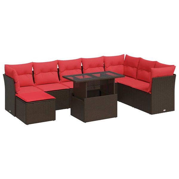 vidaXL Set Divani Giardino 9 pz con Cuscini Marrone Polyrattan Acacia
