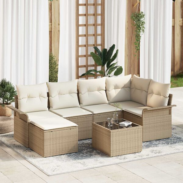 vidaXL Set Divano da Giardino con archiviazione 7 pcs Beige polyrattan