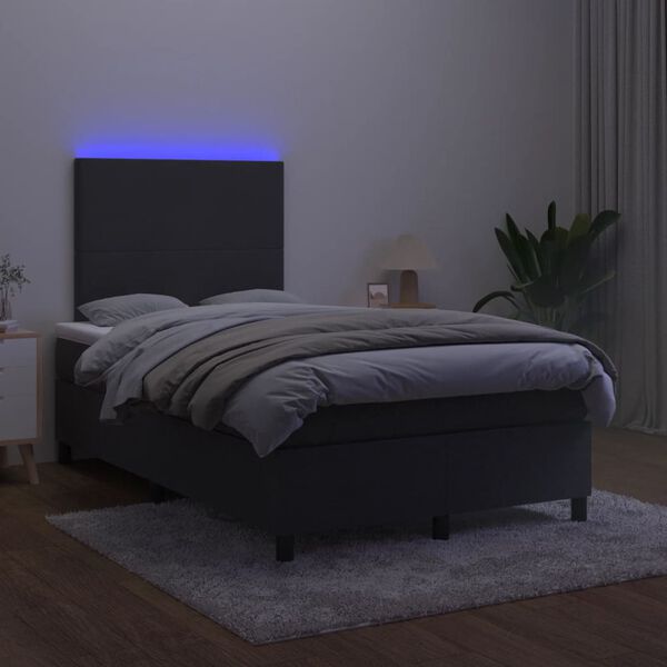 vidaXL Letto a Molle con Materasso e LED Nero 120x200 cm in Velluto