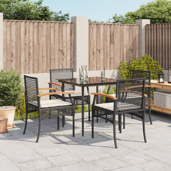 vidaXL Set da Pranzo da Giardino 5 pz Nero con Cuscini in Polyrattan